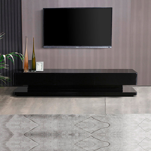 Tv Cabinet With 3 Storage Drawers With High Glossy Assembled Entertainment Unit in Black Colour