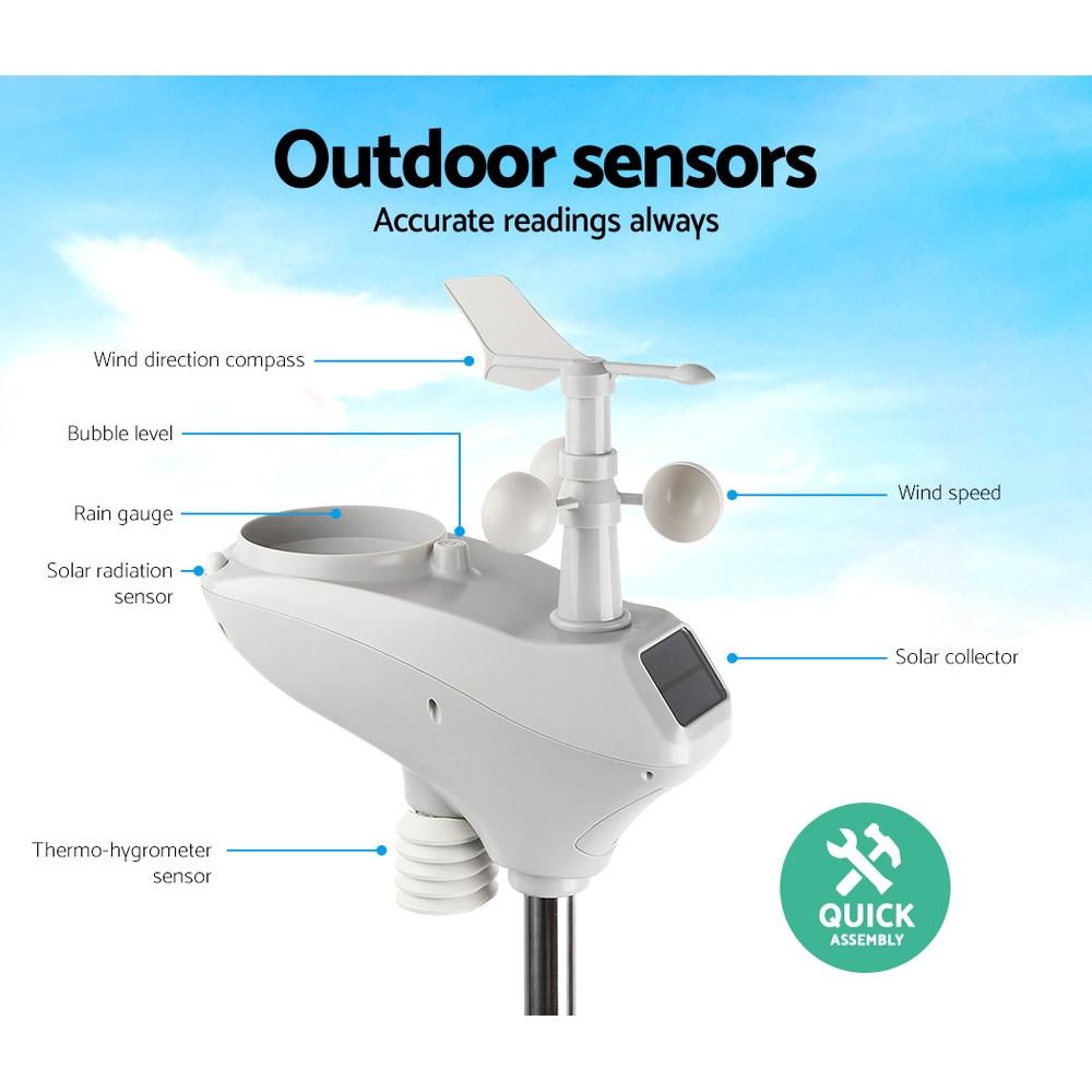 Devanti Wireless Wifi Professional Weather Station Solar Sensor Lcd Uv Light