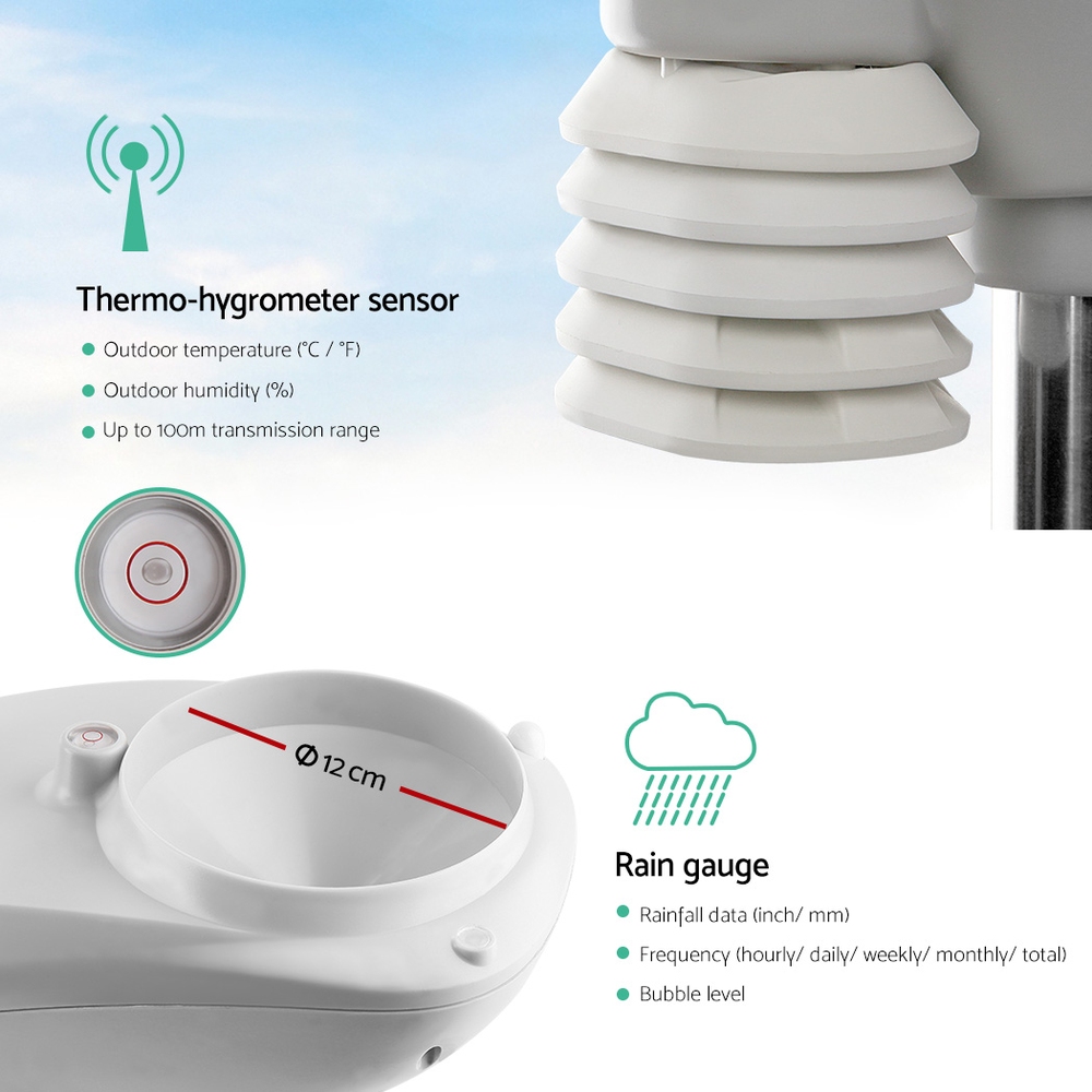 Devanti Wireless Wifi Professional Weather Station Solar Sensor Lcd Uv Light