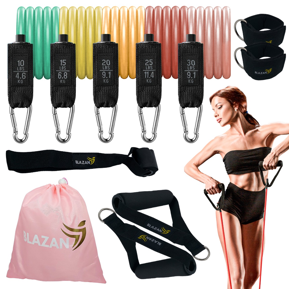 11 Pc Resistance Bands Set Exercise Tube Bands With Door Anchor Handles Carry Bag Legs Ankle Straps for Strength Training Physical Therapy Home Workout