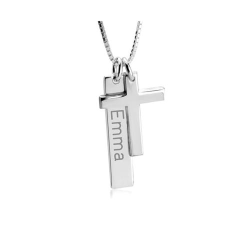 Engraved Bar Necklace With Cross 1 item