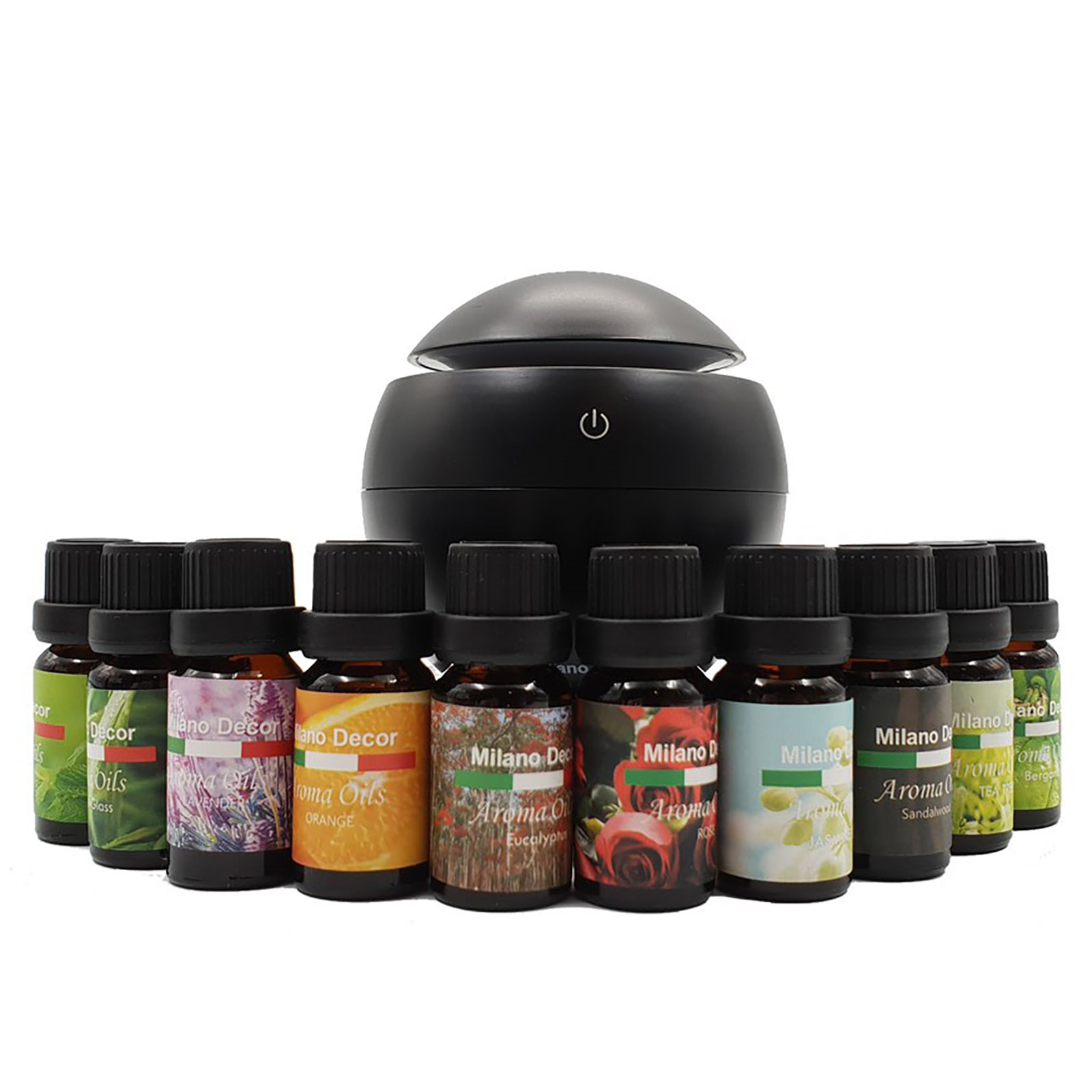 Milano Ultrasonic Usb Diffuser With 10 Aroma Oils Humidifier Led Light 130ml - Black