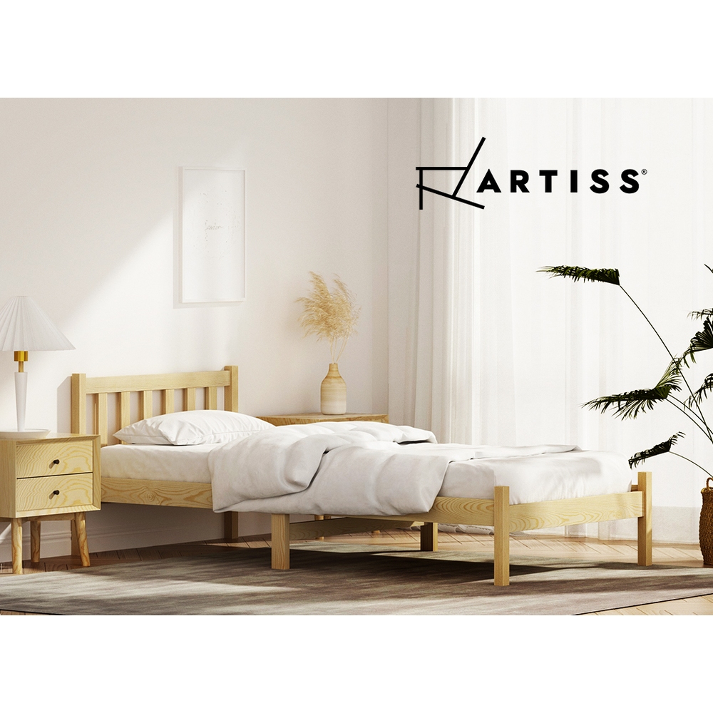 Artiss Bed Frame Wooden Single Size Sofie Pine Timber Mattress Base Oak