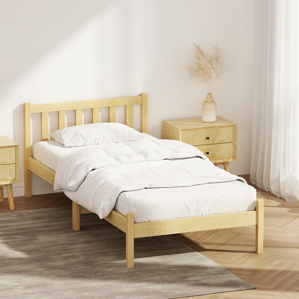 Artiss Bed Frame Wooden Single Size Sofie Pine Timber Mattress Base Oak