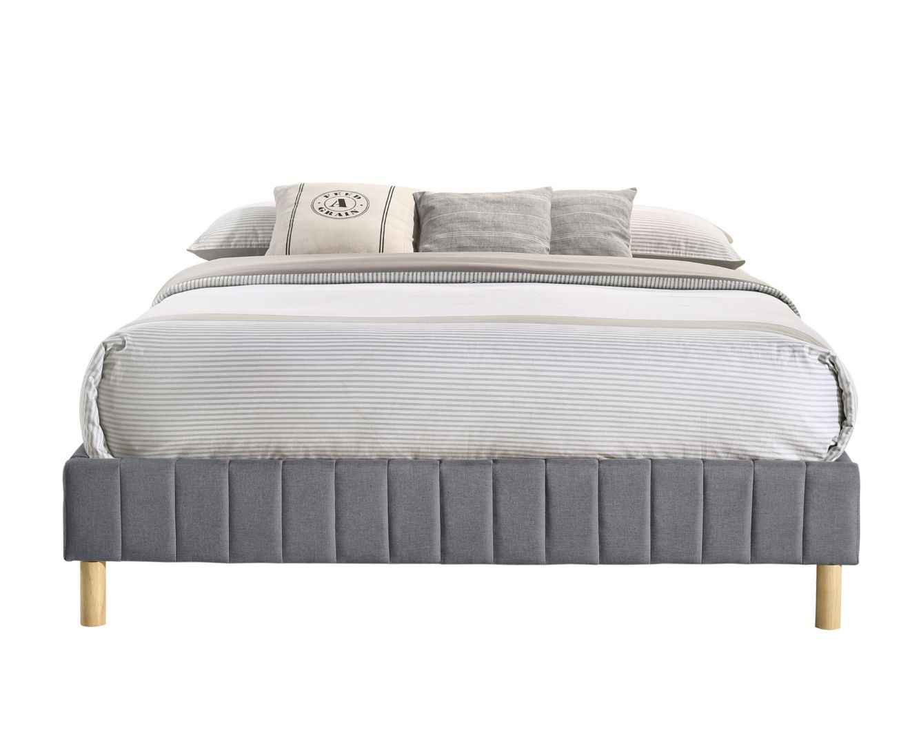 Aries Contemporary Platform Bed Base Fabric Frame With Timber Slat Queen in Light Grey