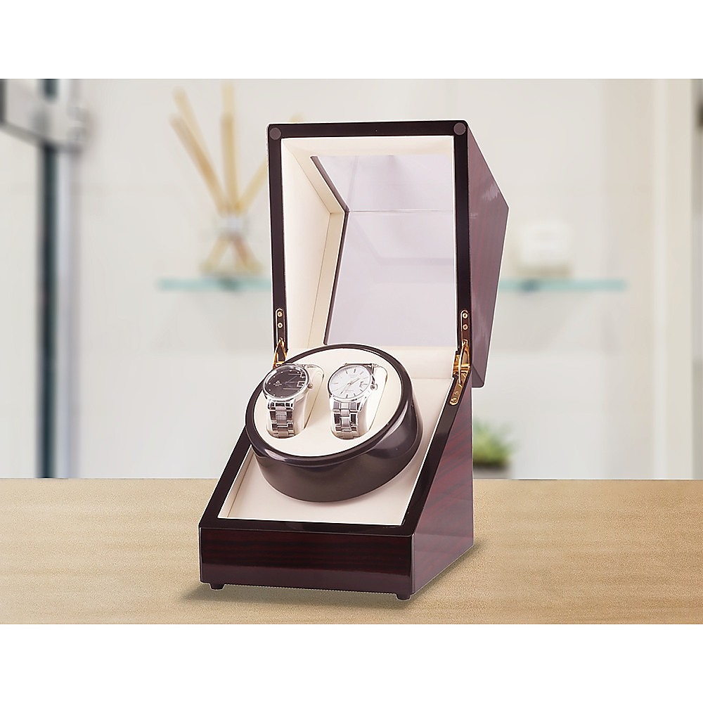 Automatic Dual Watch Winder Wood Display Box Case Motor Rotation Storage