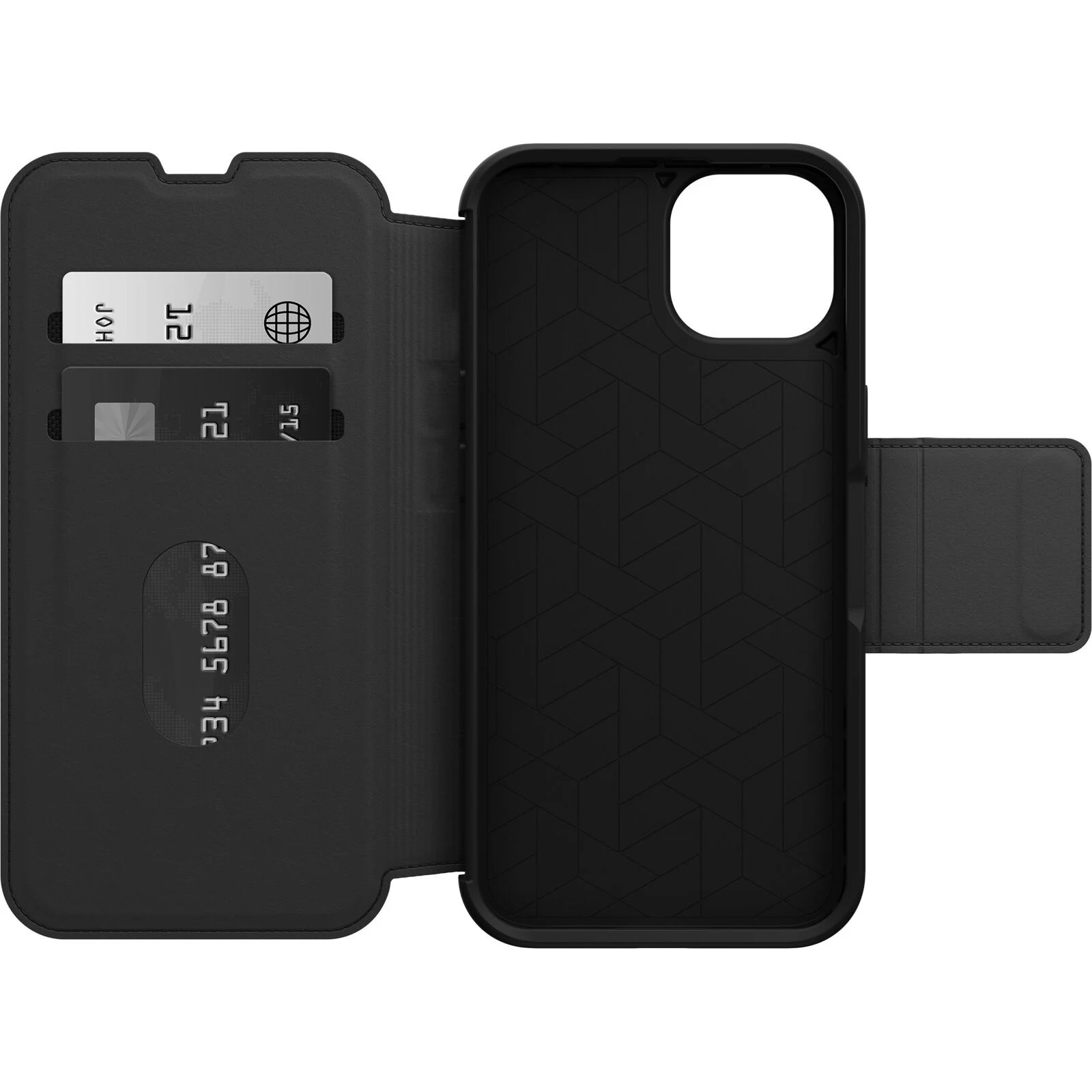 Otterbox Apple Iphone 14 Strada Series Case - Shadow Black (77-89660) Military Standard (mil-std-810g 516.6) Leather Folio Covers Screen