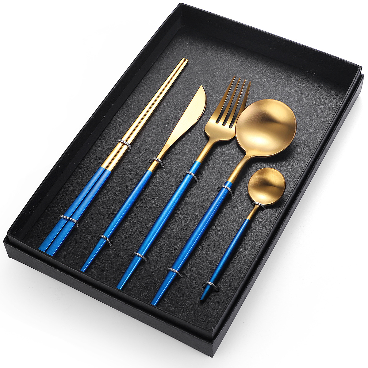 5-piece Stainless Steel Blue Color Set Knife Fork Spoon Flatware Set Cutlery Set