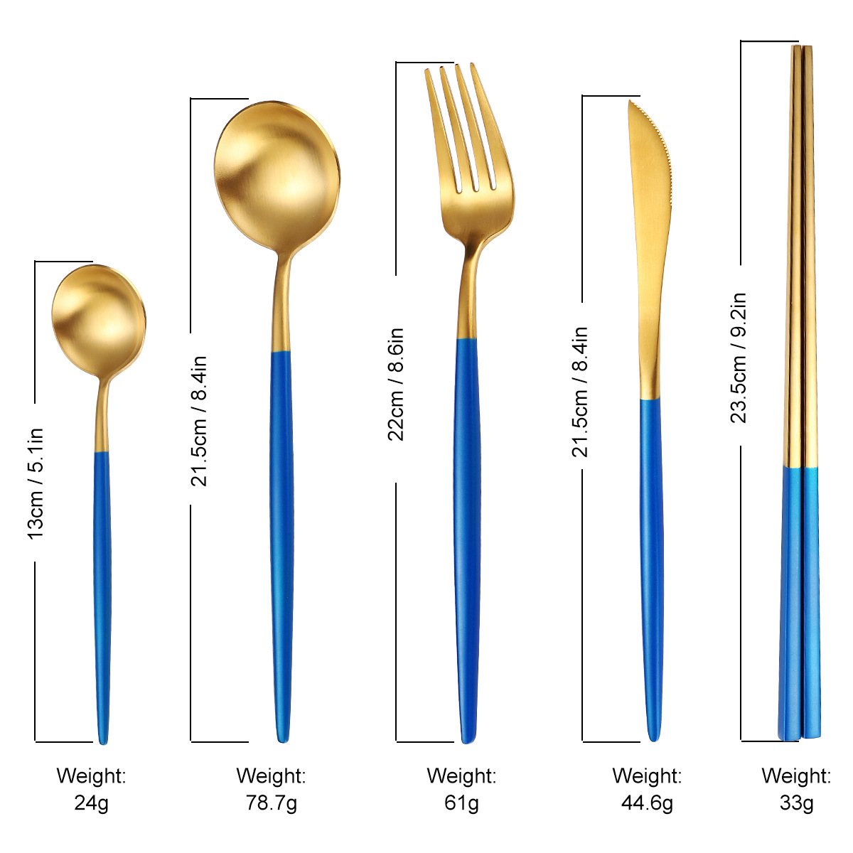 5-piece Stainless Steel Blue Color Set Knife Fork Spoon Flatware Set Cutlery Set