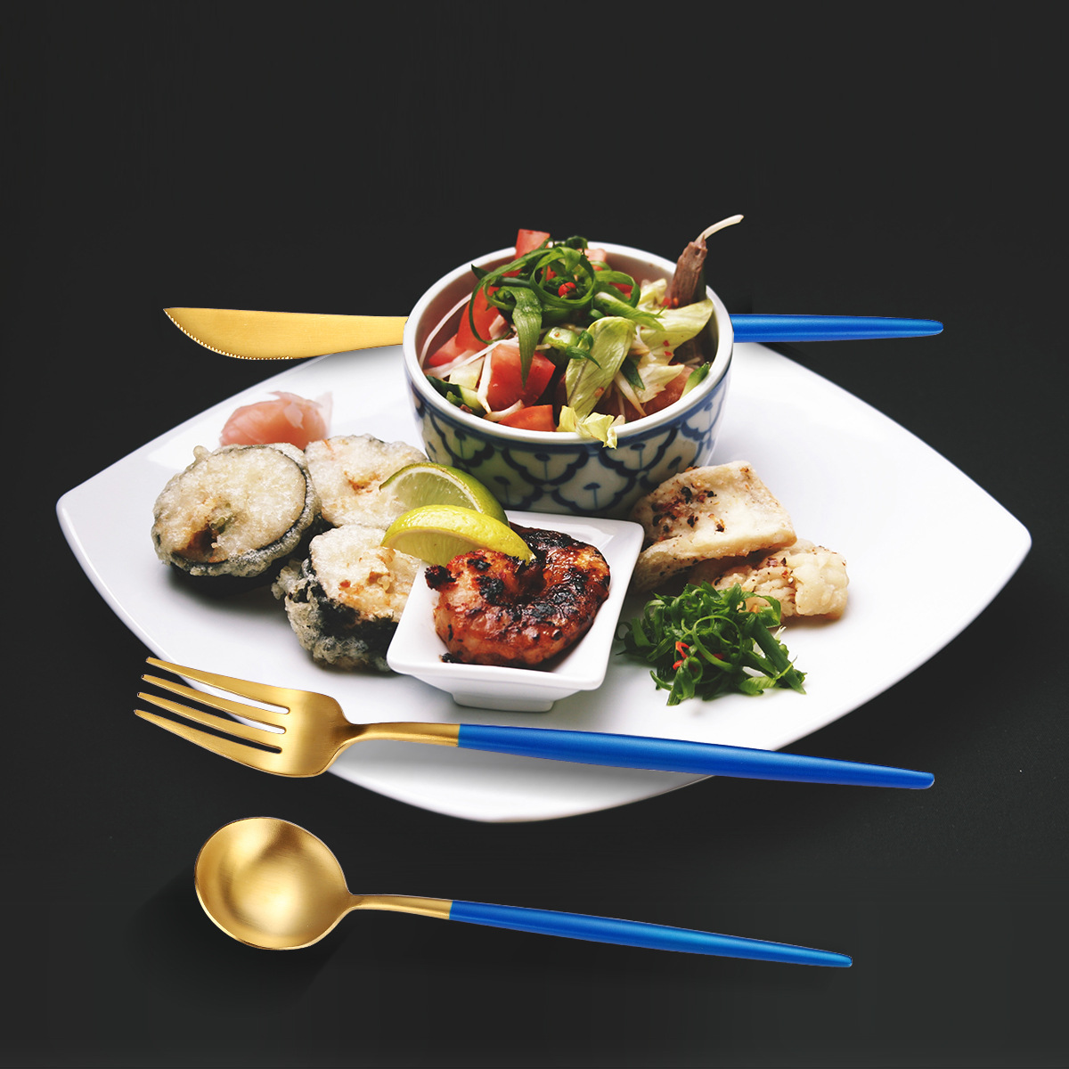 5-piece Stainless Steel Blue Color Set Knife Fork Spoon Flatware Set Cutlery Set