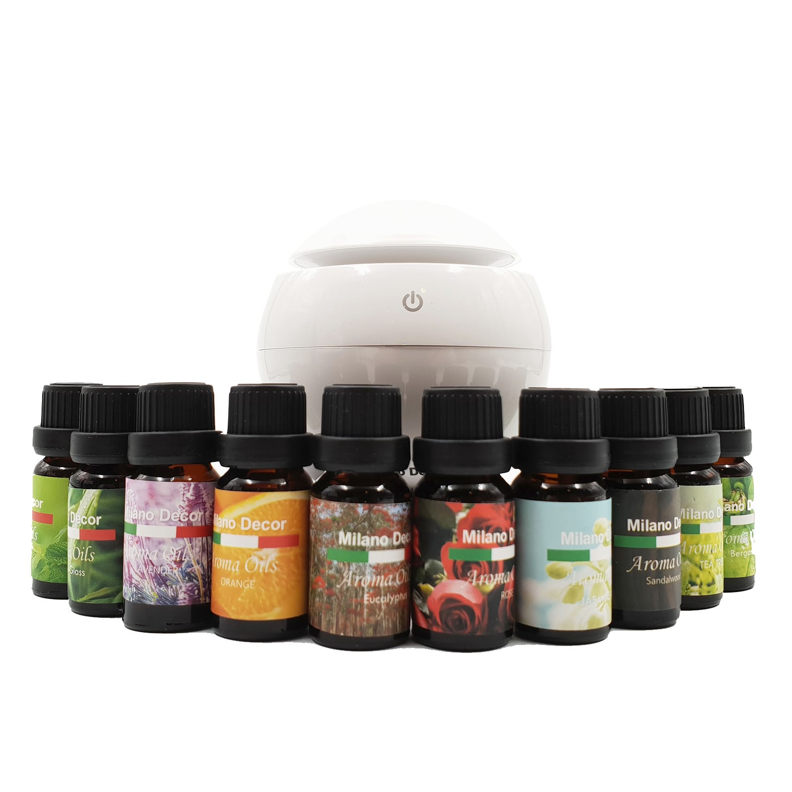 Milano Ultrasonic Usb Diffuser With 10 Aroma Oils Humidifier Led Light 130ml - White
