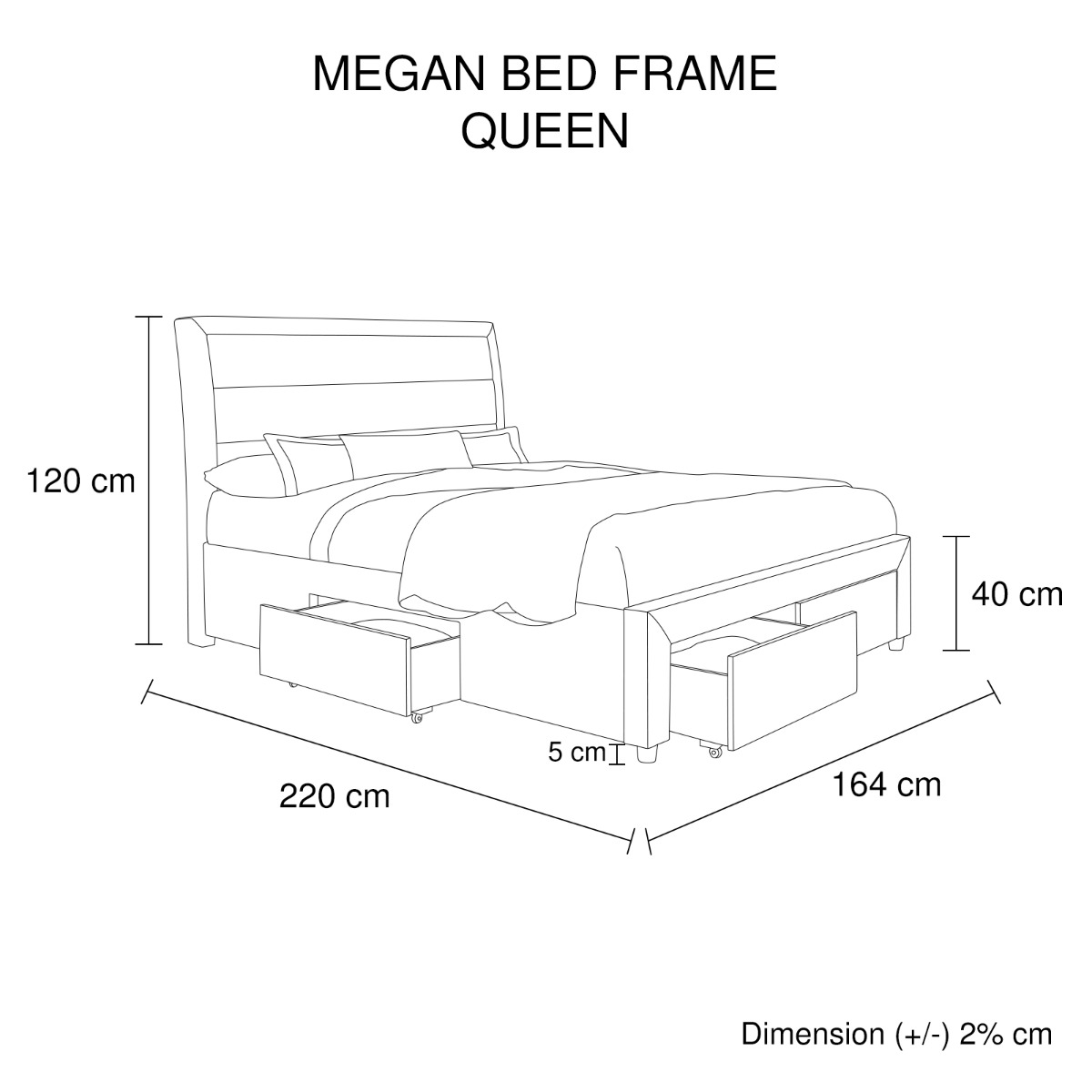 Megan Bedframe Queen Size Light Grey