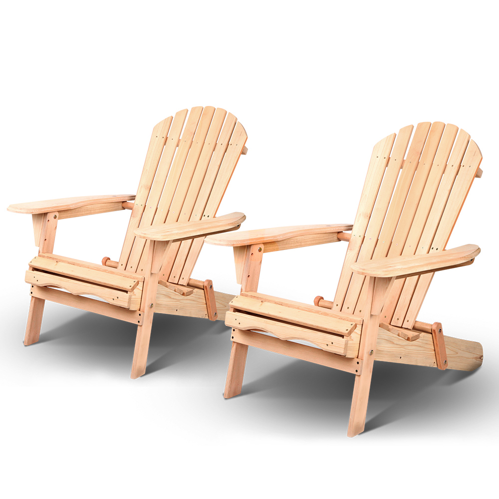 Gardeon Set of 2 Patio Furniture Outdoor Chairs Beach Chair Wooden Adirondack Garden Lounge