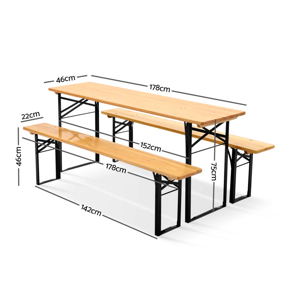 Gardeon Wooden Outdoor Foldable Bench Set - Natural