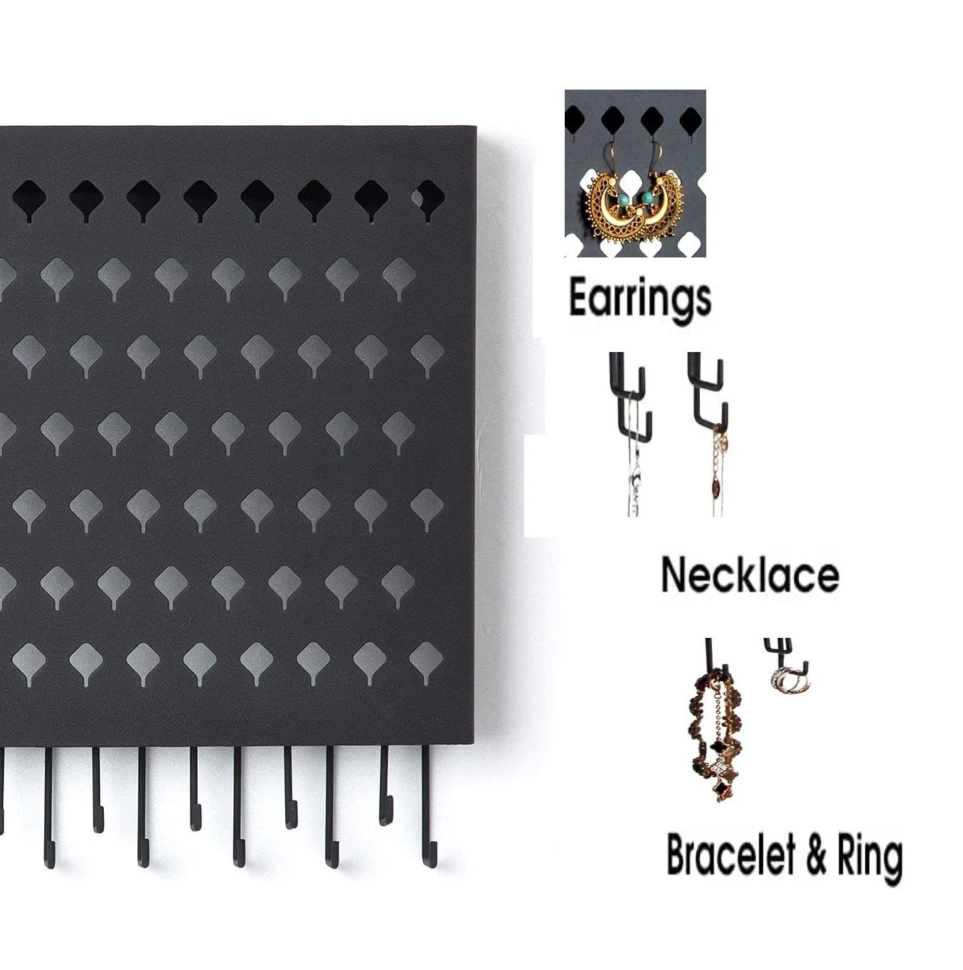 Wall Mount Earring Jewelry Hanger Organizer Holder With 109 Holes and 19 Hooks (black)