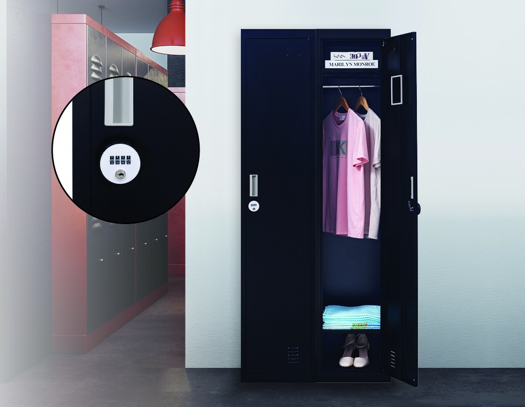 4-digit Combination Lock One-door Office Gym Shed Clothing Locker Cabinet Black