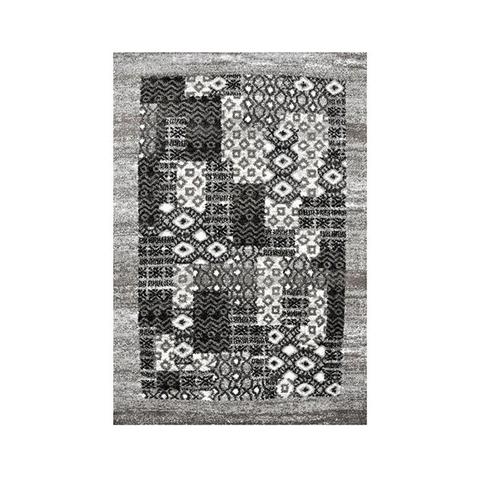 Dakar Grey Abstract Bordered Shag Rug 80x150cm