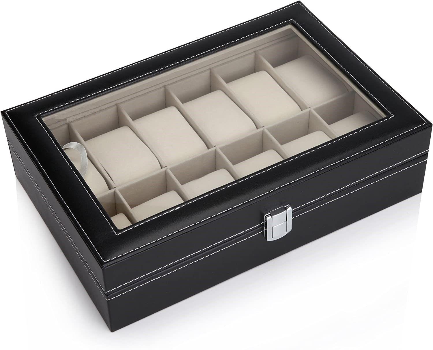 Black Pu Leather Watch Organizer Display Storage Box Cases for Men and Women (12 Slots)