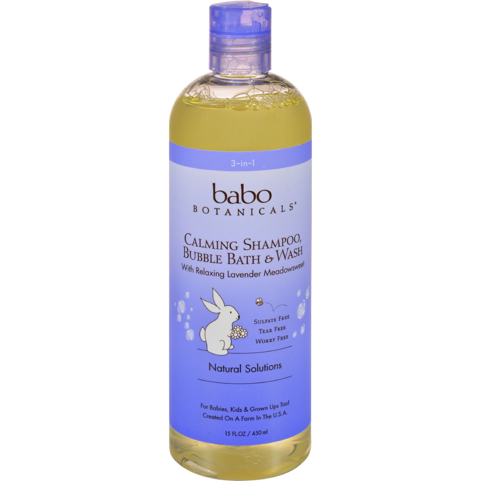 Babo Botanicals Shampoo Bubblebath and Wash Calming Lavender 15 Oz