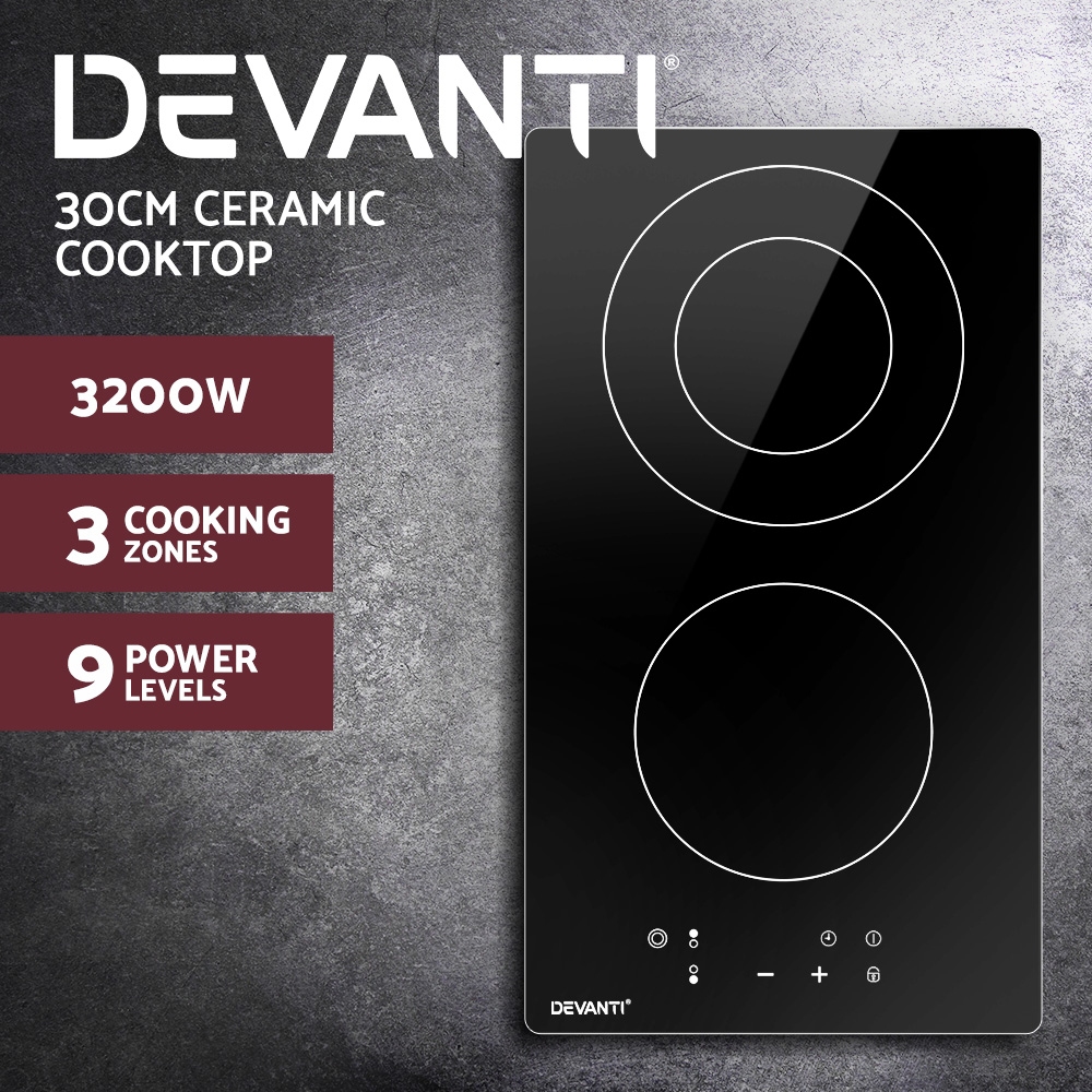 Devanti Electric Ceramic Cooktop 30cm Kitchen Cooker Cook Top Hob Touch Control 3-zones