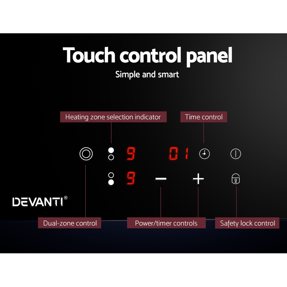 Devanti Electric Ceramic Cooktop 30cm Kitchen Cooker Cook Top Hob Touch Control 3-zones