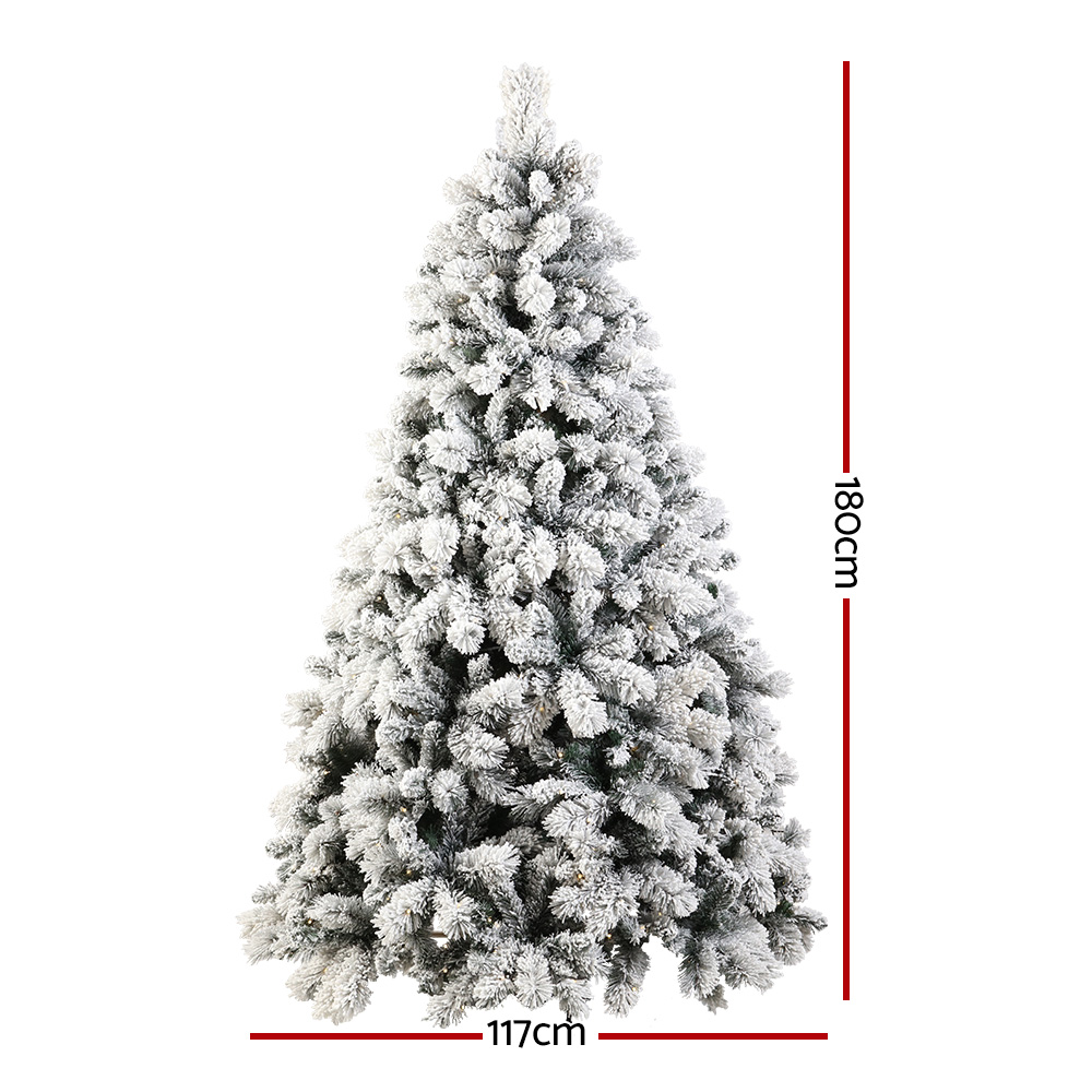 Jingle Jollys Christmas Tree 1.8m Xmas Tree With 350 Led Lights Snowy Tips