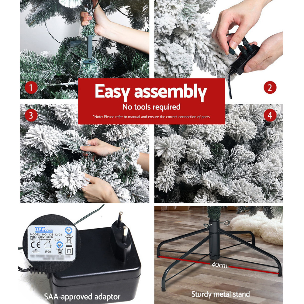Jingle Jollys Christmas Tree 1.8m Xmas Tree With 350 Led Lights Snowy Tips