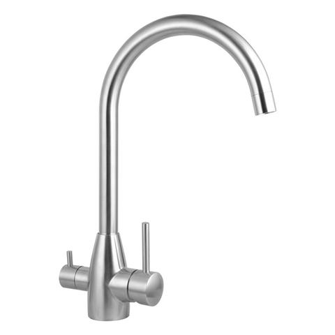 Round Brushed 3 Ways Kitchen Sink Mixer Tap 360 Degree Swivel 1 item