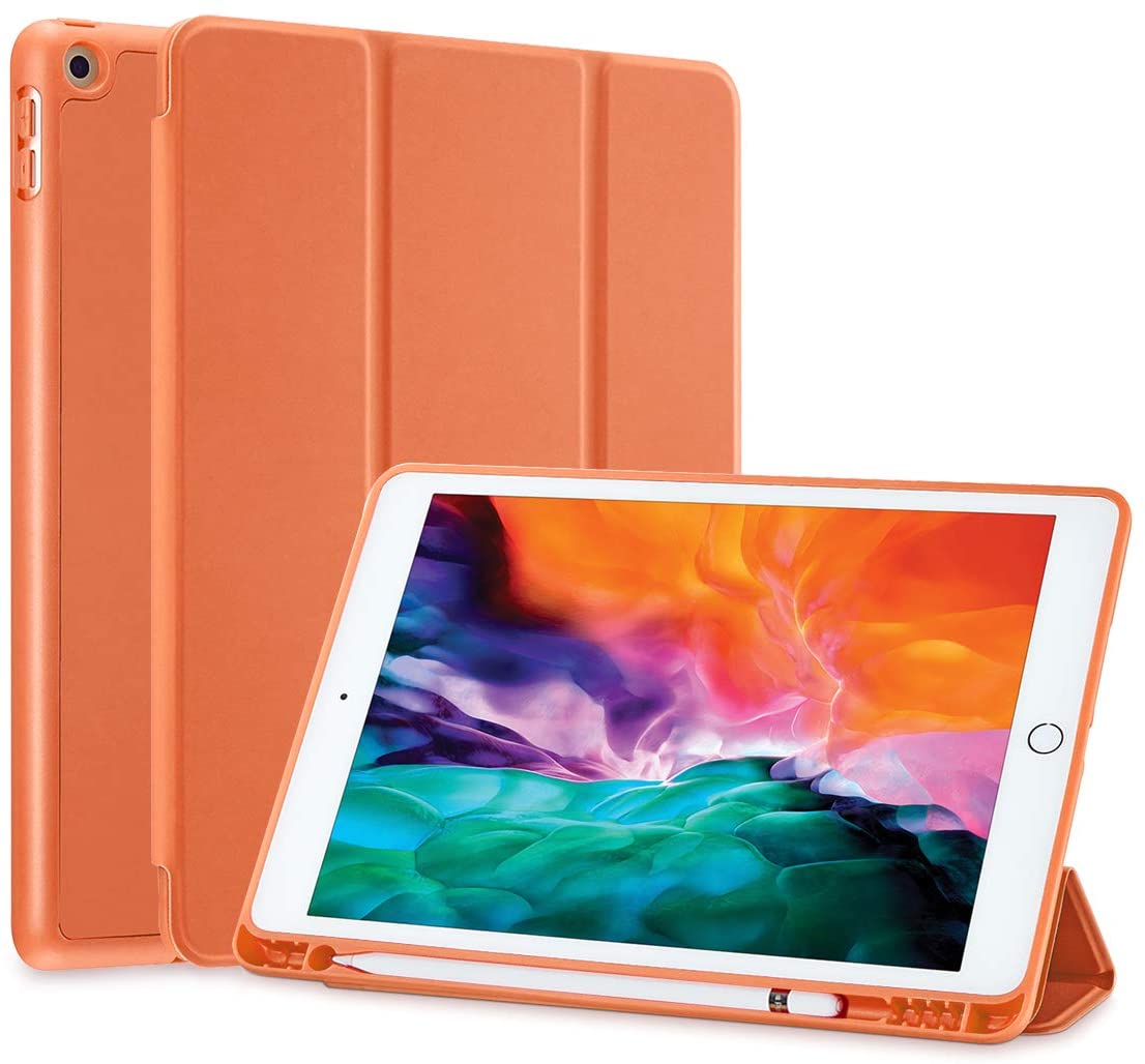 Ipad 10.2 2019 7th Pencil Holder Slim Smart Tpu Soft Case Orange