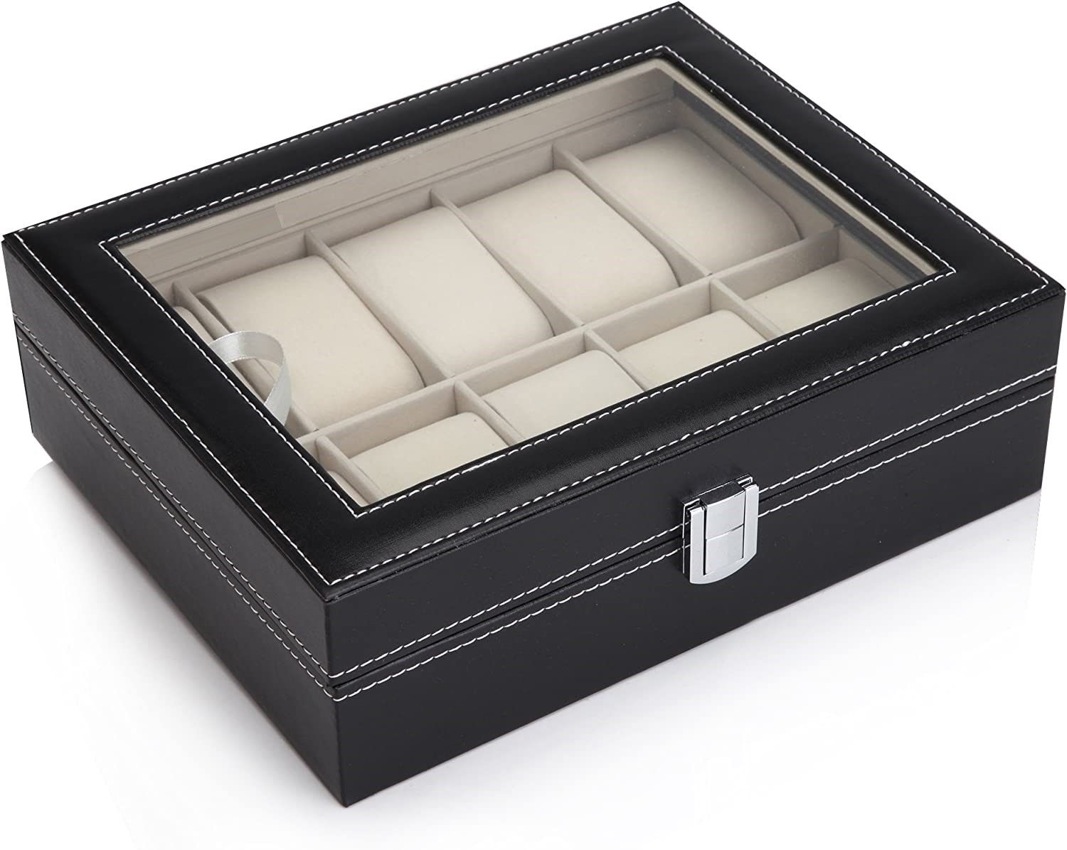 Black Pu Leather Watch Organizer Display Storage Box Cases for Men and Women (10 Slots)