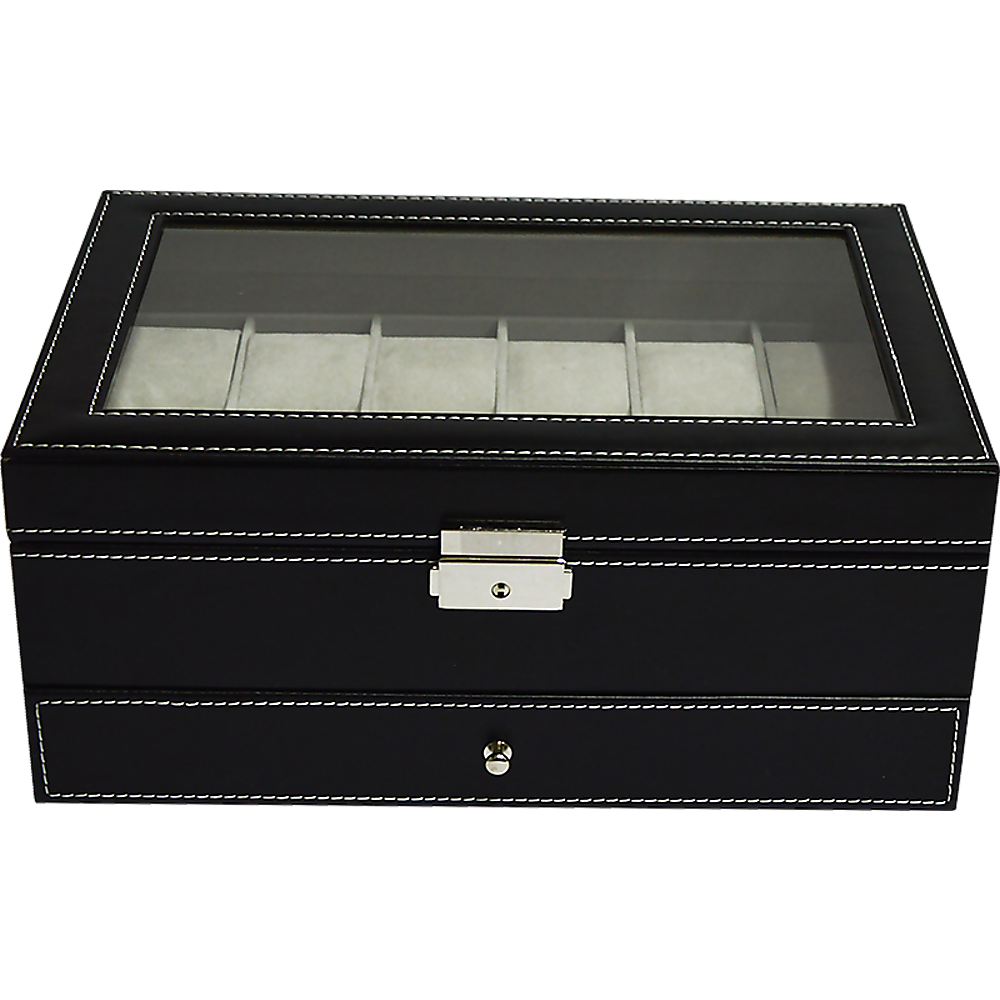 12 Grids Watch Display Case Leather Jewellery Storage Box Organiser Lock Key