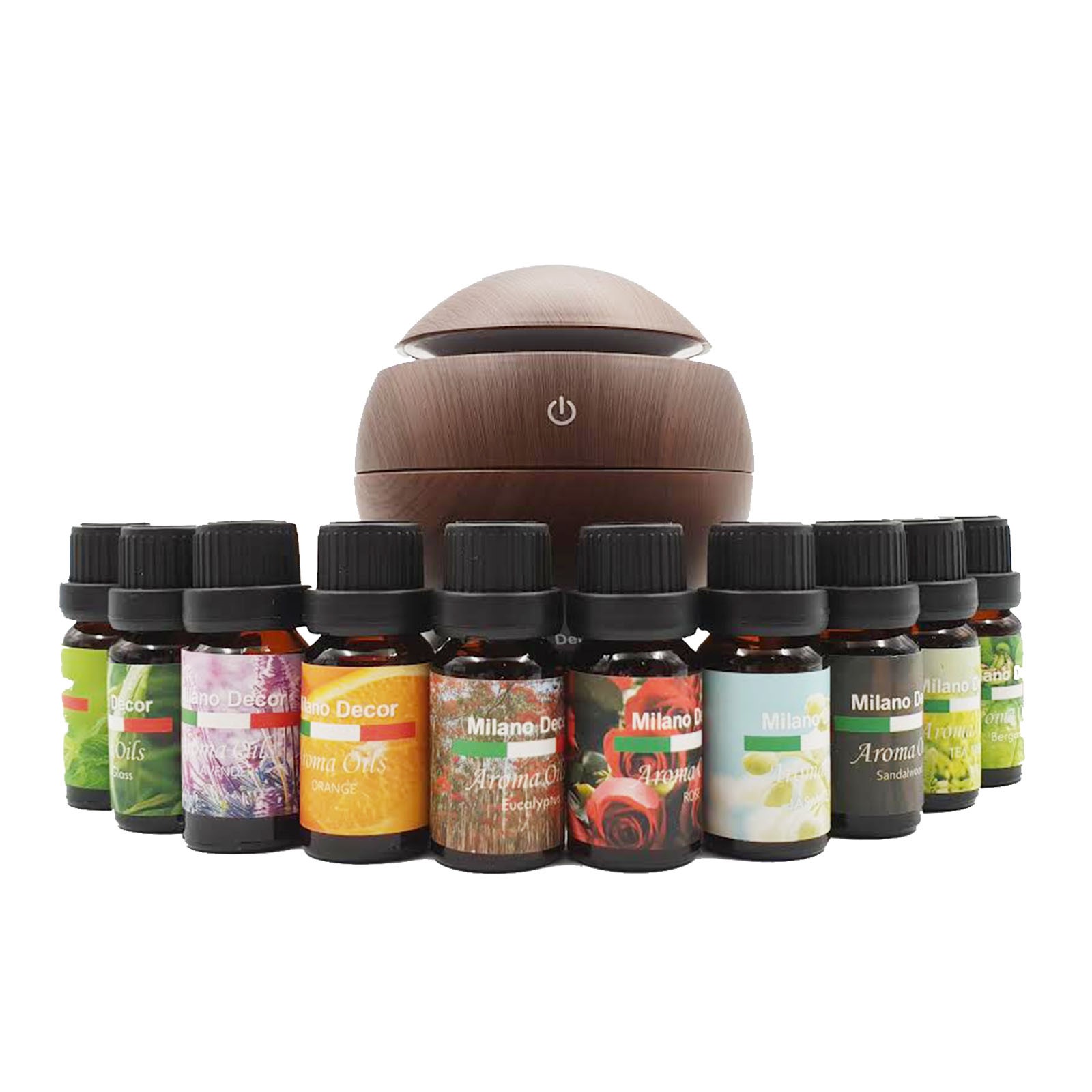 Milano Ultrasonic Usb Diffuser With 10 Aroma Oils Humidifier Led Light 130ml - Dark Wood