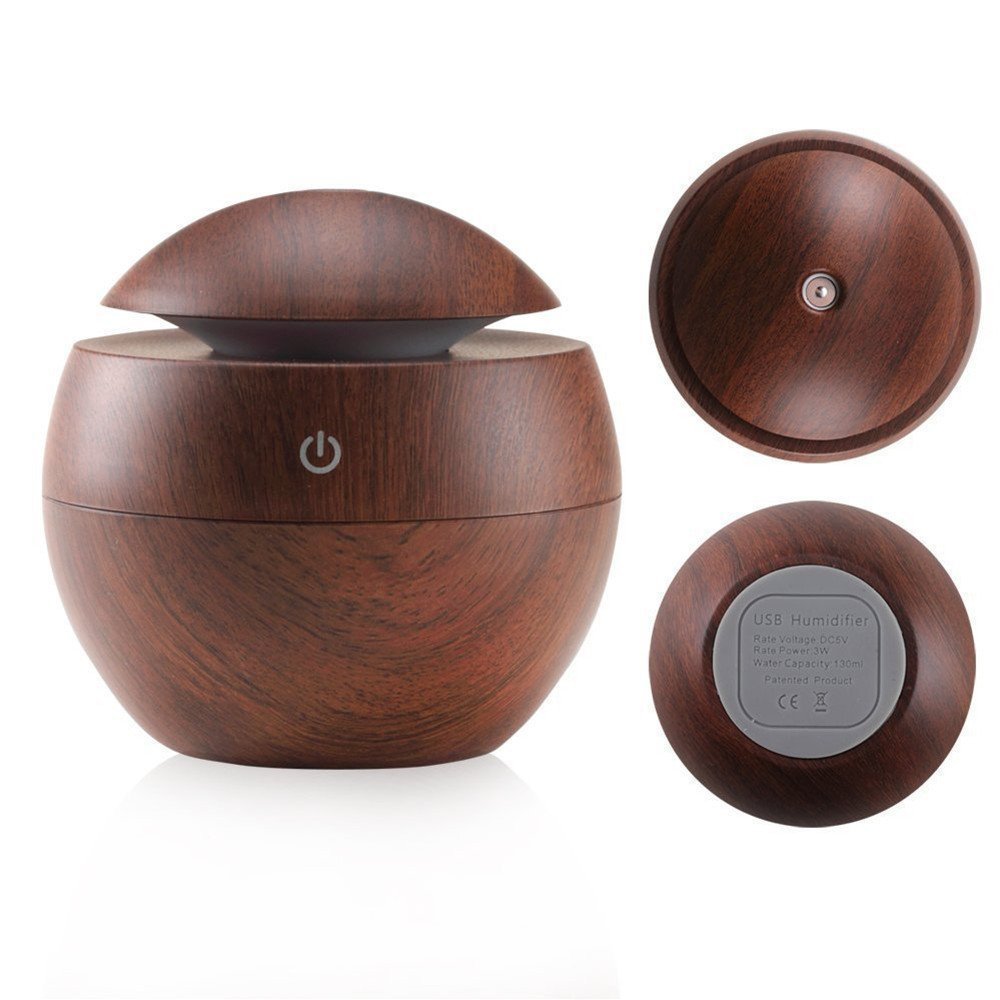 Milano Ultrasonic Usb Diffuser With 10 Aroma Oils Humidifier Led Light 130ml - Dark Wood