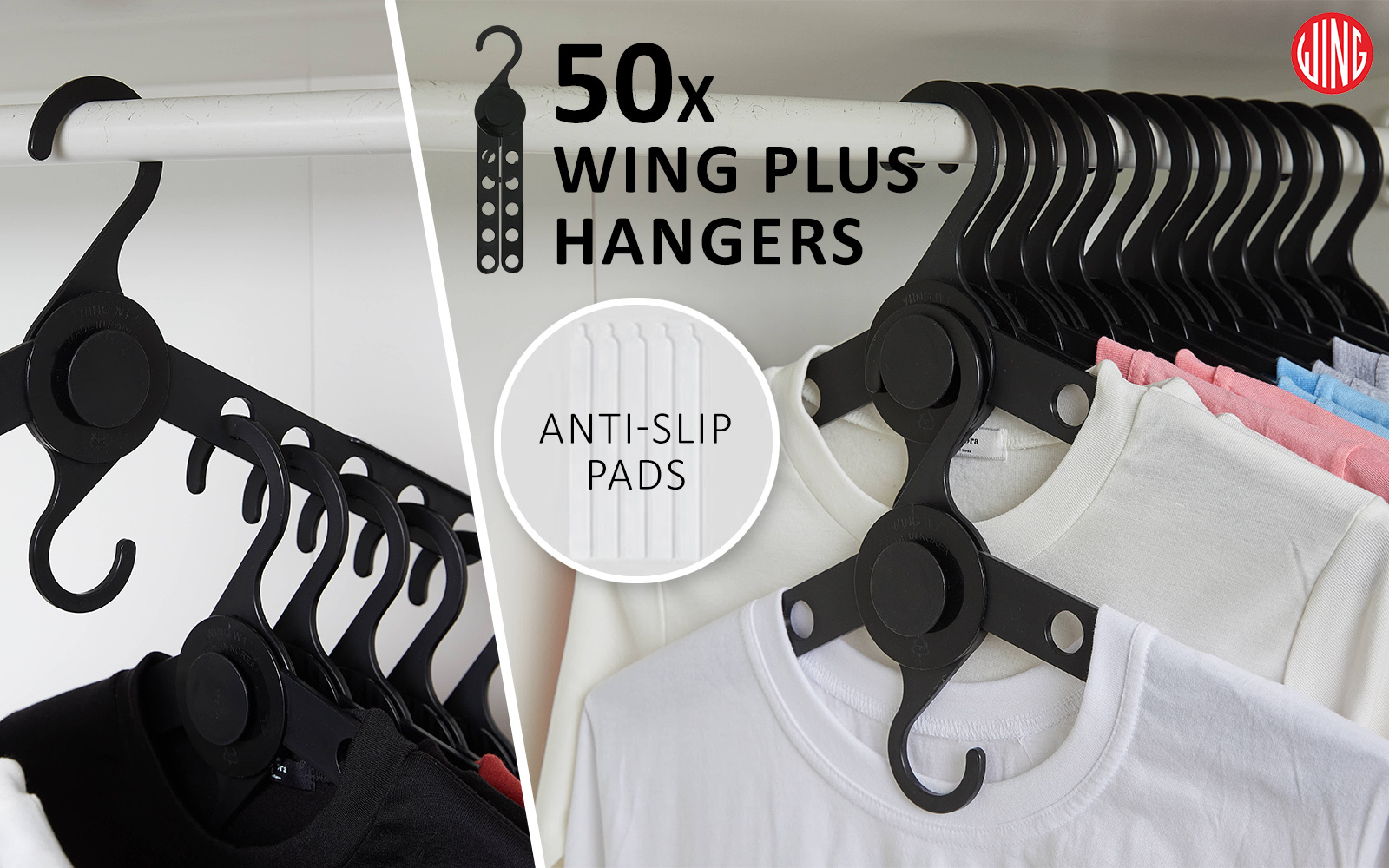 Wing 50 Set Black Plus Hanger Multiple Clothes Rack Organizer Foldable