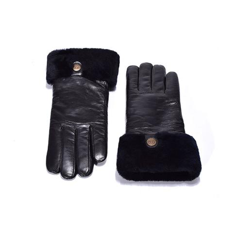 Ugg Australian Sheepskin Leather Gloves Black Womens Chloe Large