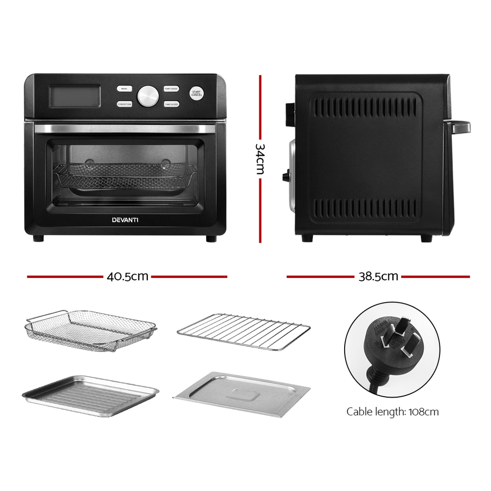 Devanti 20l Air Fryer Convection Oven Oil Free Fryers Kitchen Cooker Accessories Black