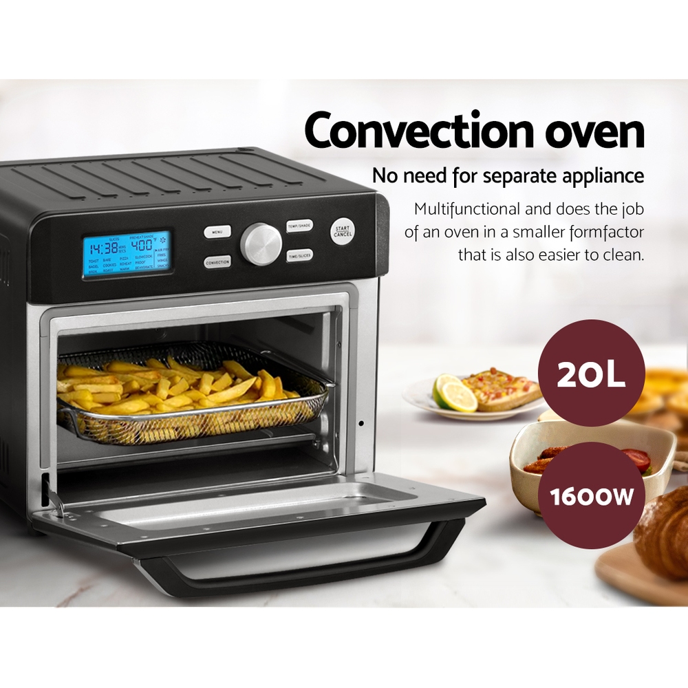 Devanti 20l Air Fryer Convection Oven Oil Free Fryers Kitchen Cooker Accessories Black