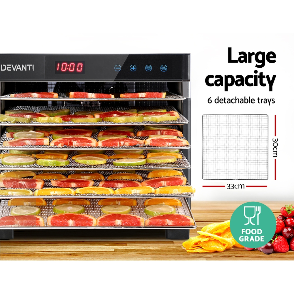 Devanti 6 Trays Commercial Food Dehydrator Stainless Steel Fruit Dryer