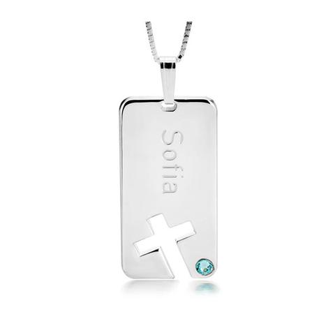 Personalized Birthstone Cross Bar Name Necklace 1 item
