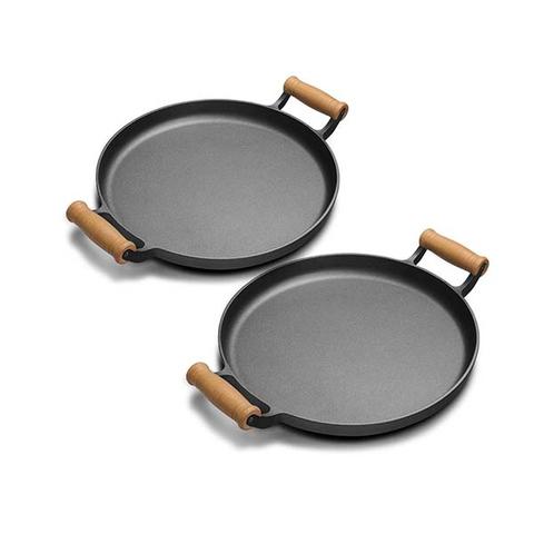 Soga 2x 31cm Cast Iron Frying Pan Skillet With Wooden Handle No Lid 1 item
