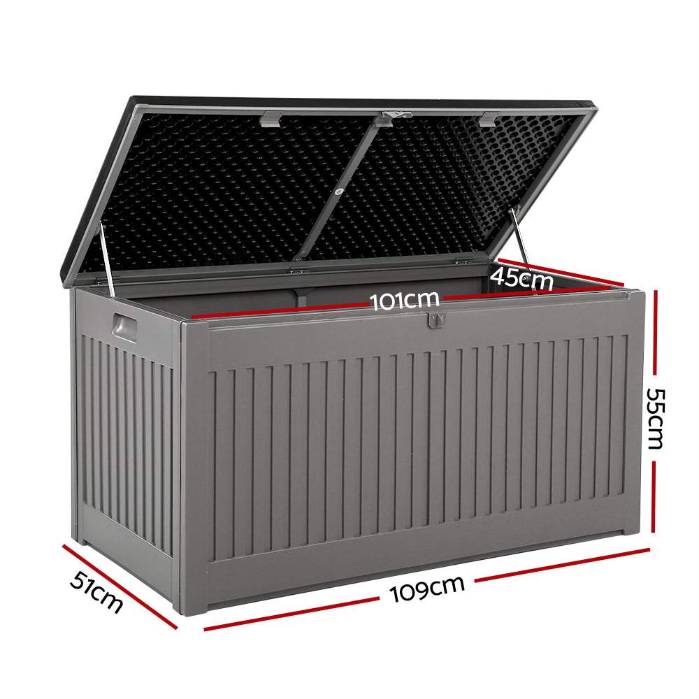 Gardeon Outdoor Storage Box Container Garden Toy Indoor Tool Chest Sheds 270l Dark Grey