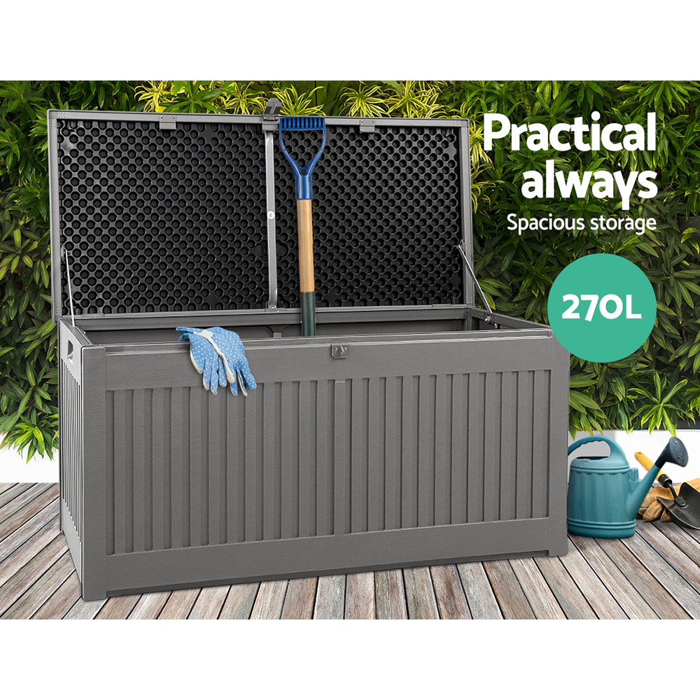 Gardeon Outdoor Storage Box Container Garden Toy Indoor Tool Chest Sheds 270l Dark Grey