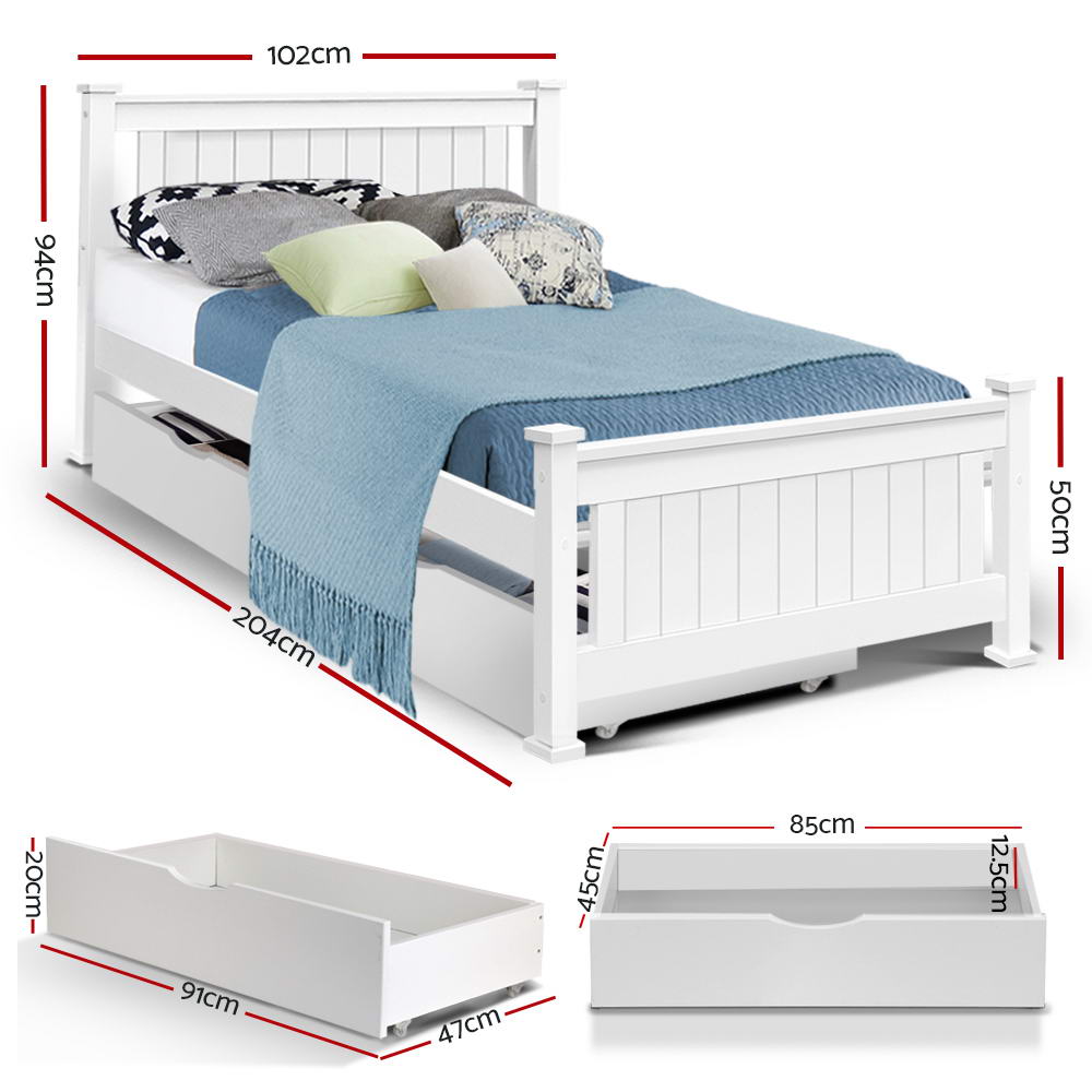 Artiss Wooden Bed Frame Timber Single Size Rio Kids Adults Storage Drawers Base