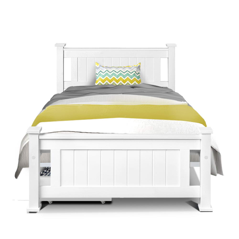 Artiss Wooden Bed Frame Timber Single Size Rio Kids Adults Storage Drawers Base