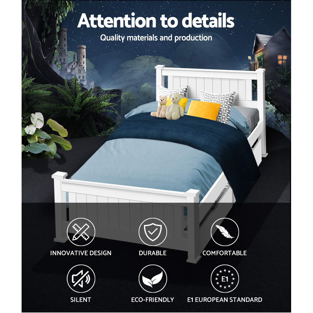 Artiss Wooden Bed Frame Timber Single Size Rio Kids Adults Storage Drawers Base