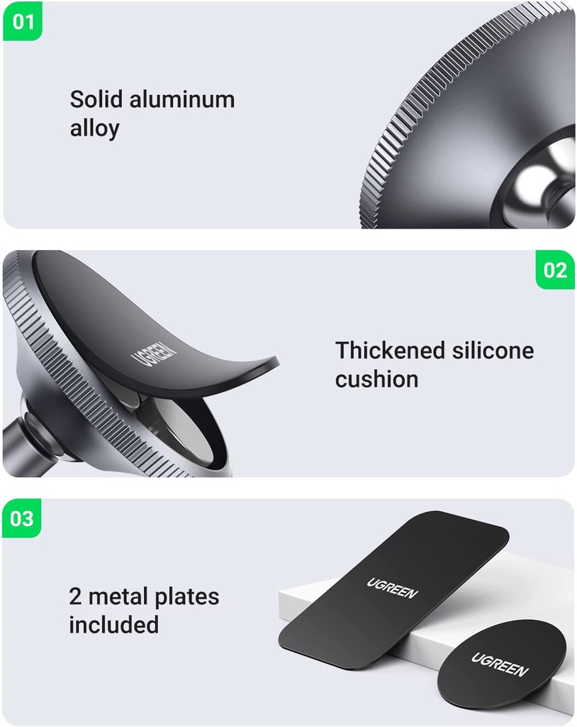 Ugreen Magnetic Phone Holder for Car (contain Alcohol Wipeshas Msds Report) Black 80785