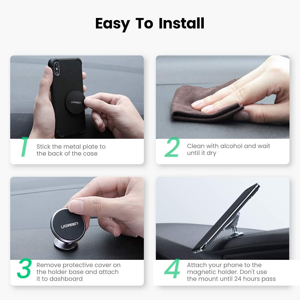 Ugreen Magnetic Phone Holder for Car (contain Alcohol Wipeshas Msds Report) Black 80785