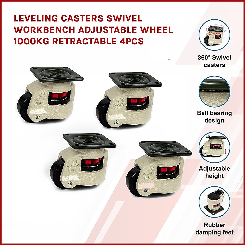Leveling Casters Swivel Workbench Adjustable Wheel 1000kg Retractable 4pcs